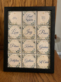 Fruit of the Spirit 12-piece magnet set in a black framed magnetic display featuring Galatians 5:22–23